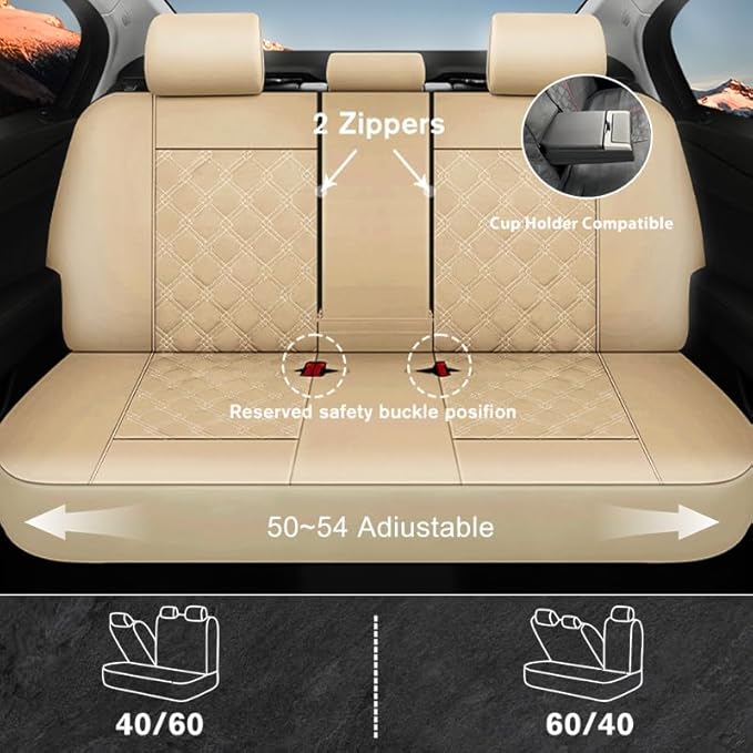CAROMOP Luxury PU Leather Car Seat Covers Full Set-Waterproof Seat Protectors with Split Bench Seat Covers for Cars-Universal