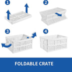 Aebeky 3-Pack Plastic Collapsible Storage Crates-30L,Foldable Plastic Crates for Storage (White)