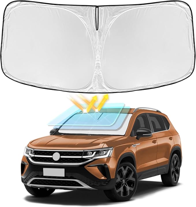 for Volkswagen VW Taos 2022-2025 2026 Windshield Sun Shade - 4 Layers Car Sunshades for Front Windows Shade Cover Custom Fit VW Taos Sun Visor 250T Retractable Shade Blocks UV Rays Car Accessories