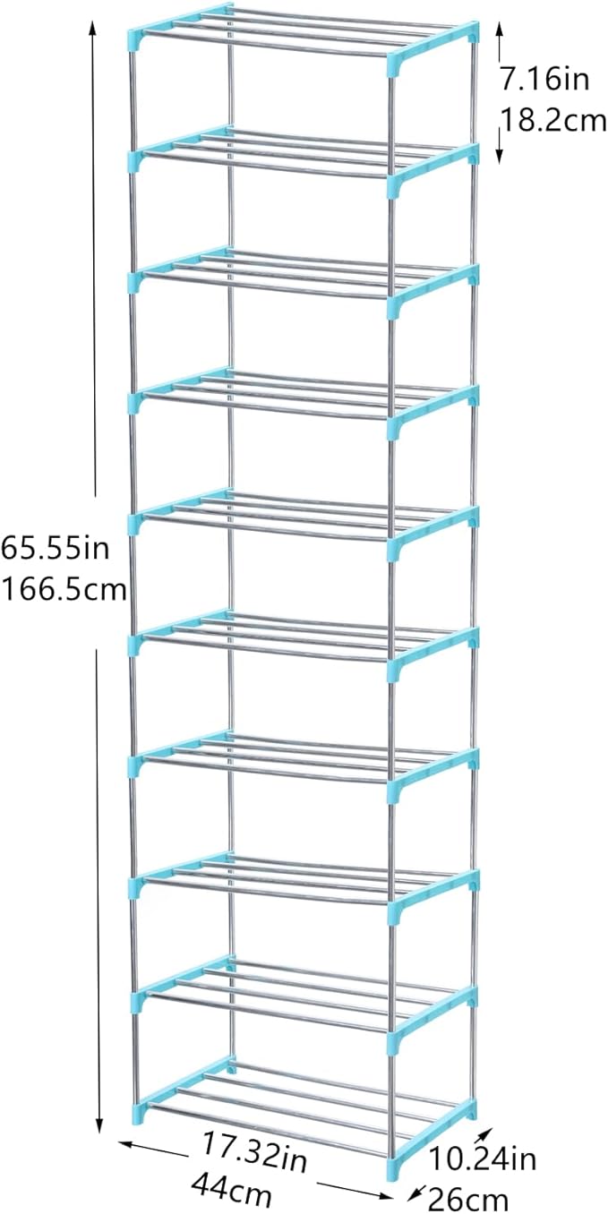Jucaifu Stackable Small Shoe Rack, Entryway, Hallway and Closet Space Saving Storage and Organization (10-Tier, Blue)