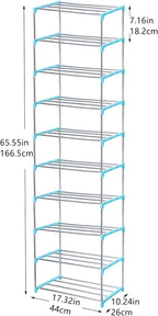 Jucaifu Stackable Small Shoe Rack, Entryway, Hallway and Closet Space Saving Storage and Organization (10-Tier, Blue)