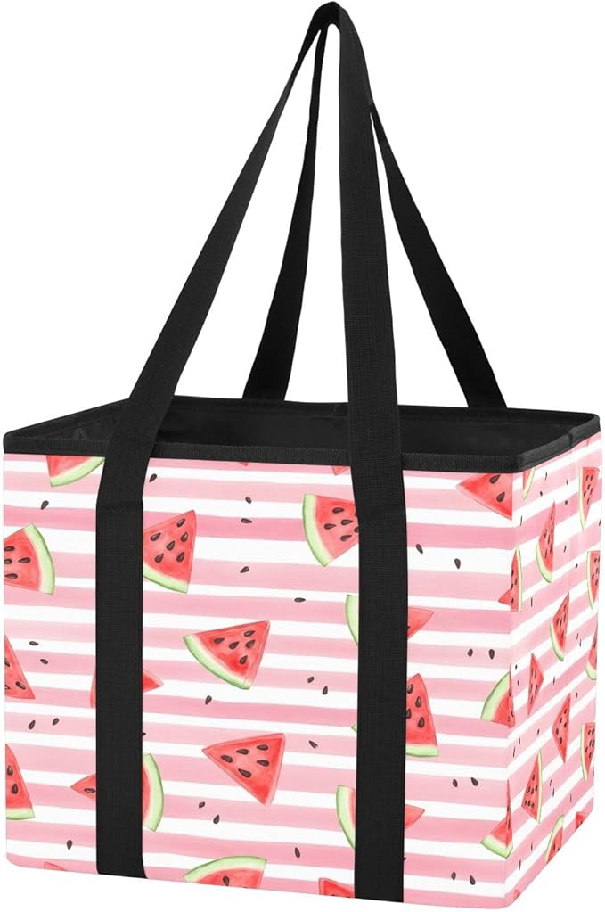 Watermelon Reusable Grocery Bags Large Shopping Tote Bag with Reinforced Bottom Board, Water Resistant Foldable Storage Bags 