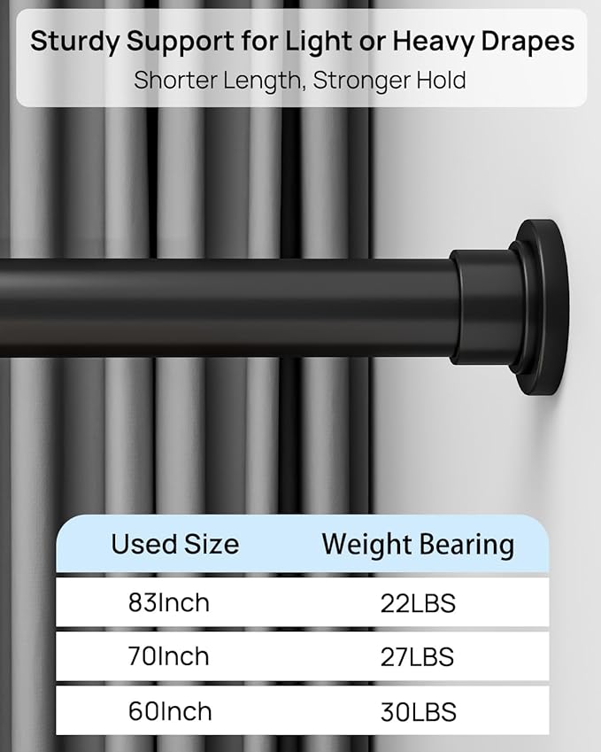 ALLZONE Heavy Duty Tension Shower Curtain Rod 42-83 Inches for Bathroom, Window, Non-Slip, Adjustable with Strong Spring Pole