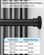 ALLZONE Heavy Duty Tension Shower Curtain Rod 42-83 Inches for Bathroom, Window, Non-Slip, Adjustable with Strong Spring Pole