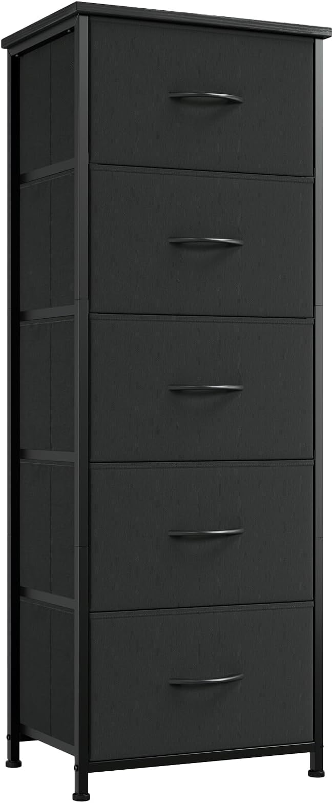Somdot Tall Dresser for Bedroom with 5 Drawers, Storage Organizer Chest of Drawers with Removable Fabric Bins for Closet Beds