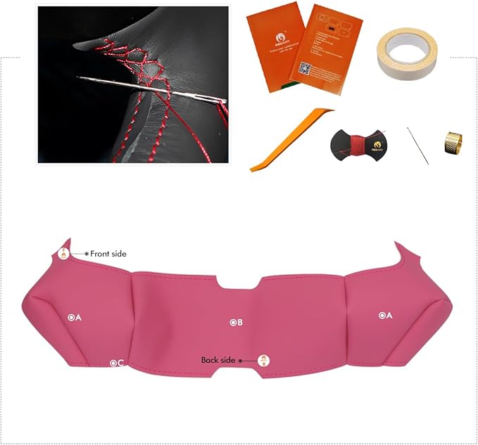 MEWANT Hand Stitched Pink Leather Tesla Model S Yoke Steering Wheel Cover Wrap for Tesla Model S 2021-2023 / Model X 2021-2023 Tesla Yoke Steering Wheel Accessories