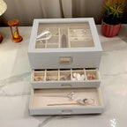 BOOVO Clear Lid Jewelry Box,3 Layers Jewelry Organizer Large Multi-Functional Jewelry Storage Box with 2 Drawers,Jewelry Disp