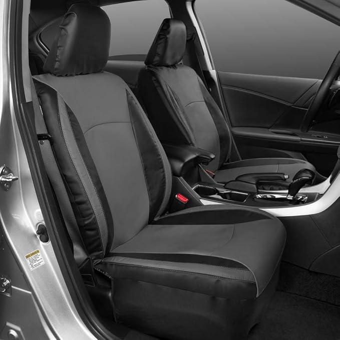 Motor Trend Gray Faux Leather Car Seat Covers for Front Seats – Automotive Bucket PU Leather Seat Covers for SUV Made for Veh