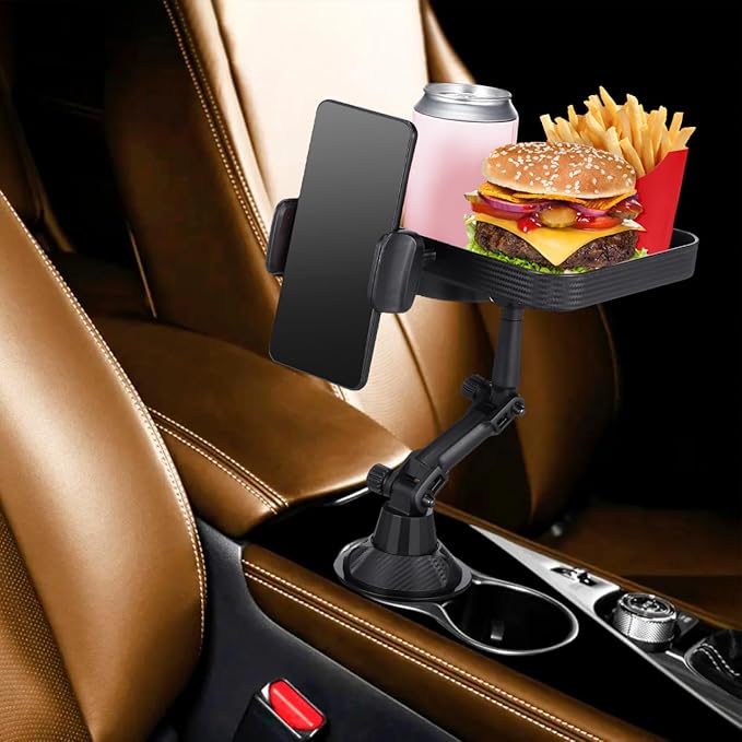 CALLARON Car Cup Holder Tray - Car Trays for Eating, 3-in-1 Adjustable Swivel CAR Food Tray, Universal Vehicle Cup Holder Exp