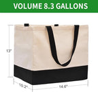 3 Pack Canvas Reusable Grocery Bags Heavy Duty, 8.3 gal Foldable Large Canvas Tote Bag with Handles, Holds 60 lbs Canvas Shopping Bags & Washable Eco-friendly Bags with 5 Pockets, Off white Black