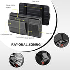 Car Sun Visor Organizer, Soft Leather Auto Sunshade Glasses Storage Bag with Multi-Pocket Net Zipper, Scratch-Resistant Vehicle Visor Pocket Eyeglasses Case Note Holder (Black)