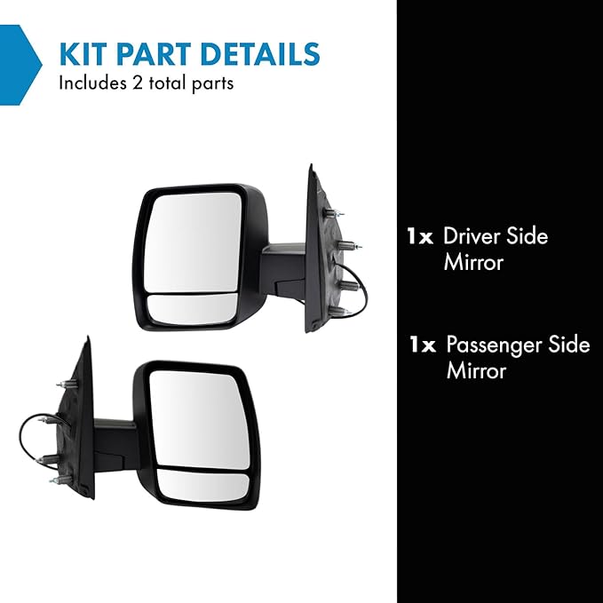 TRQ Driver and Passenger Side Mirror Assembly Set Power Heated Foldaway Textured Black Compatible with 12-21 Nissan NV1500 SV