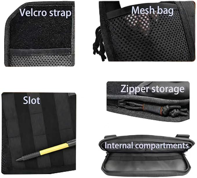 Tactical Molle Car Sun Visor Organizer – Semi-Rigid Storage Panel with Zipper Pouch & Glasses Clip, Universal Organizer for Cards, Pens & Tactical Gear, Fits All Cars, SUVs, Trucks