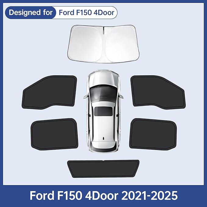 6pcs Car Window Shades for Ford F150 4Door 2021 2022 2023 2024 2025, Full Car Window Covers for Privacy, Sunshades for F150 Front Rear Windshield Side Windows to Block UV and Protect Privacy