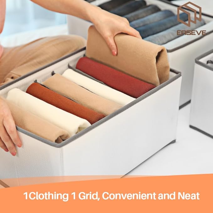 EASEVE Wardrobe Closet Organizer and Storage for Clothes - 7 Grids Foldable Drawer Dividers Organizers for Jeans | Pants | Sh