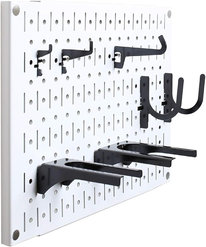 Wall Control Pegboard Wall Organizer Tiles Modular Metal Pegboard Tiling Set - Four 12-Inch Tall x 16-Inch Wide White Peg Boa