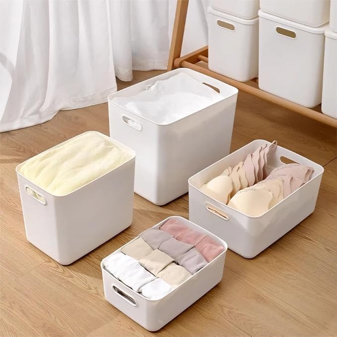 5 pack large plastic White storage bins with Lids, Toy Box Chest with Handle，Organizer Containers Baskets for Baby,Nursery，Sh