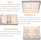 Voova Jewelry Box Organizer for Women Girls,2 Layer Large Men Jewelry Storage Case, PU Leather Display Jewellery Holder with 