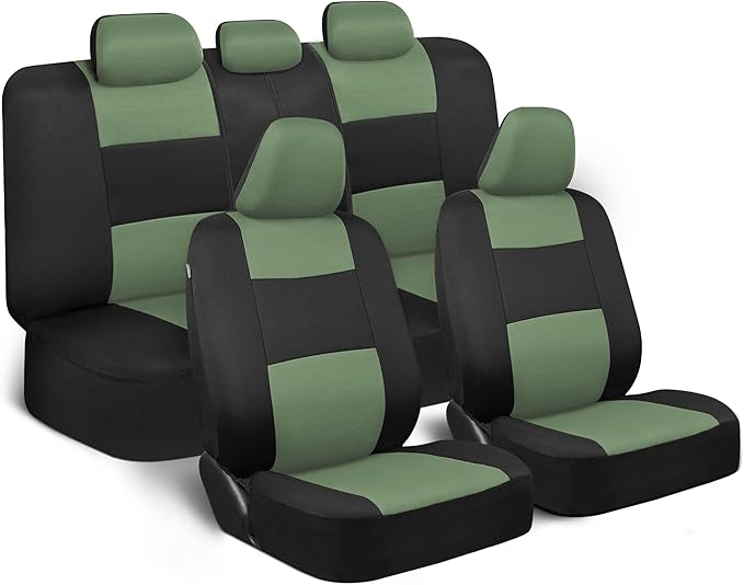 BDK PolyPro Car Seat Covers Full Set Front & Rear - Black/Green