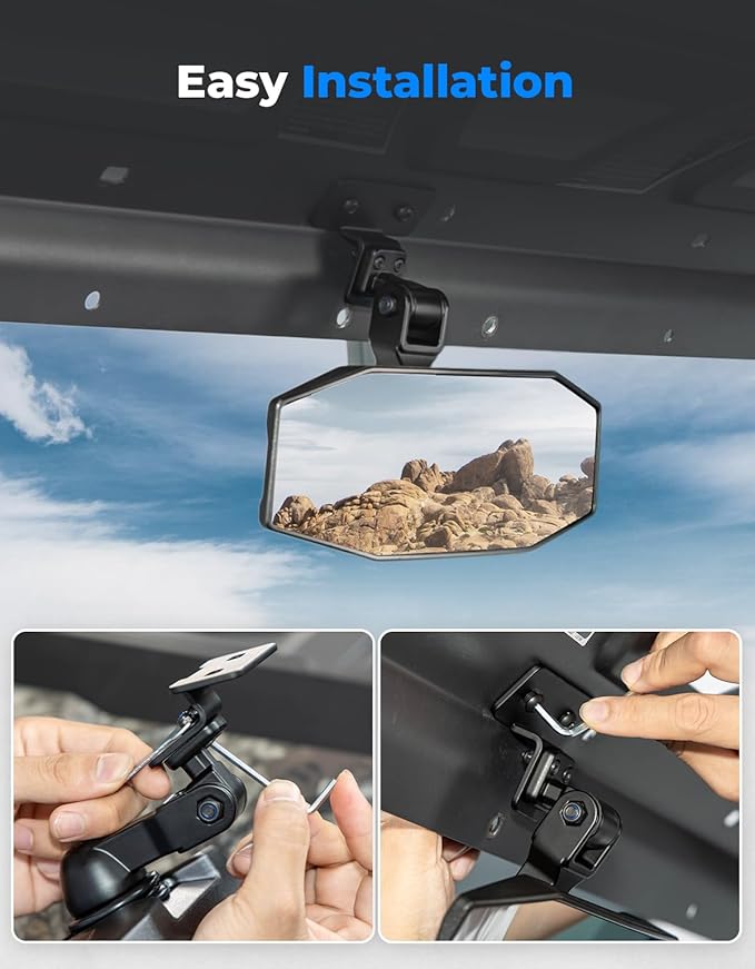 KEMIMOTO Rear view Mirror Compatible with CFMOTO UFORCE 1000/1000 XL & Polaris Ranger 1000 XP 900 500 570 / Crew, Features Stable Top Mounting No Vibration, Multi-Angle Adjustment Accessories