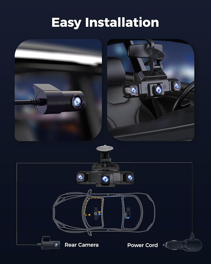 360 View 4 Channel Dash Cam Front and Rear Left Right Inside Camera for Cars, GPS and 5G Band WiFi, Night Vision, 160 Wide An