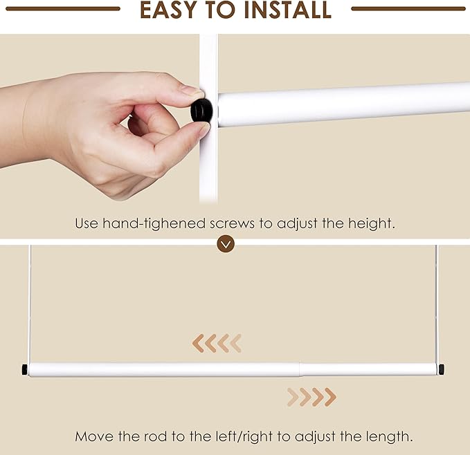 Closet Rod Extenders - White Adjustable Closet Hanging Bar, Width & Height Expandable Clothes Rod, Space-Saving Closet Organi