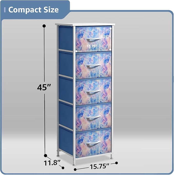 Sorbus Fabric Dresser for Kids Bedroom - Chest of 5 Drawers, Tall Storage Tower, Clothing Organizer, for Closet, for Playroom