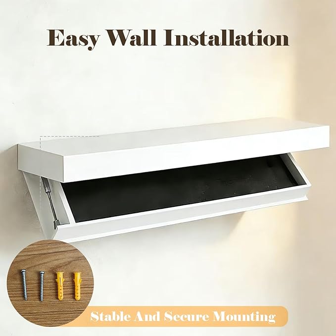 Magic Flap Hidden Shelf with Secret Compartment, Wall Mounted Floating Shelf with Concealed Storage Drawer, Hidden Compartmen