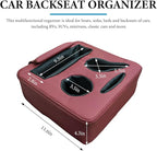 Car Back Seat Organizer, Leather Automotive Rear Seat Couch Cup Holder Expander Tray, Vehicle Cup Holder Tray Holds Snacks Remotes Phones for Truck RV Boat Couch Pillow Bed (Wine Red)