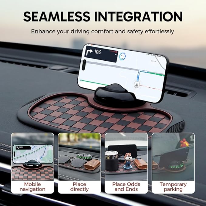 Multifunction Car Anti-Slip Mat, 2026 Upgraded Anti Slip Mat for Car Dashboard, 360° Rotatable Phone Holder Dashboard Pad wit