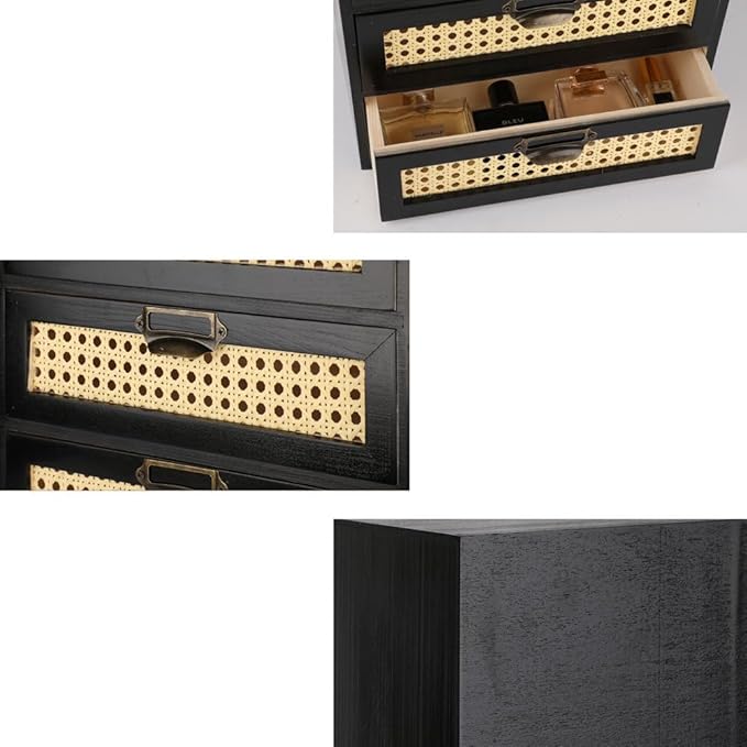 Large Wooden Drawer BoHo Desk Organizers Wooden Storage Dox with Drawers Rattan Paper Storage Drawer Wood File Organizer Libr