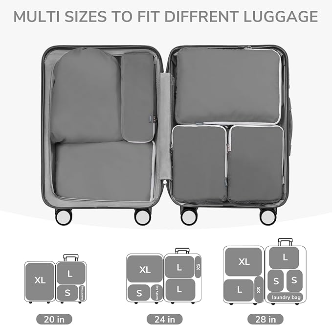 CherryNow Compression Packing Cubes, 7 Set Packing Cubes Compression, Travel Essentials, Travel Organizer for Shoes, Clothing