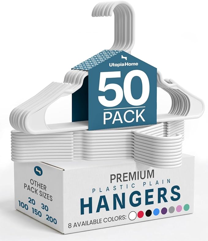 Utopia Home - Plastic Hangers 50 Pack - Space Saving Clothes Hanger - Durable and Strong Closet Organizers and Storage Makes 