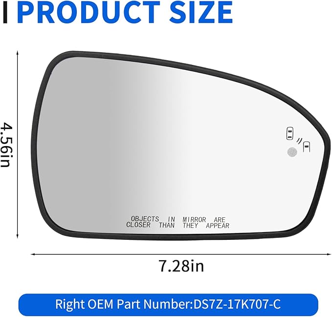 JINCHEN Right Passenger Side Mirror Glass for Ford Fusion 2013-2020 Heated with Blind Spot Detection DS7Z17K707C