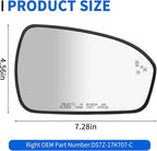 JINCHEN Right Passenger Side Mirror Glass for Ford Fusion 2013-2020 Heated with Blind Spot Detection DS7Z17K707C