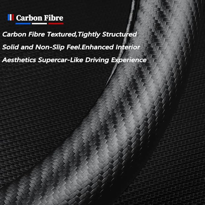 Customized Steering Wheel Cover Compatible with Mercedes-Benz, Nappa Leather & Carbon Fiber Design Car Steering Wheel Cover, with Coasters and 3-in-1 USB Fast Charging Cable (Red)