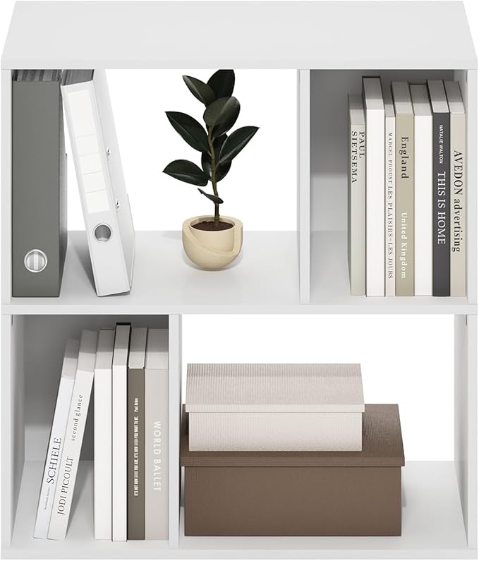 Furinno DALY Book Shelf, 4-Cube Bookshelf, Cube Storage Organizer Bookcase with Irregular Compartments, 11.7 x 23.6 x 24.7, f