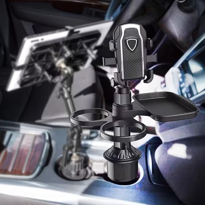 4 in 1 Car Table Tray，Mobile Phone Holder Car Cup Holder Tray ，360° Rotation Cup Holder Tray for Car，Compatible with Vehicles