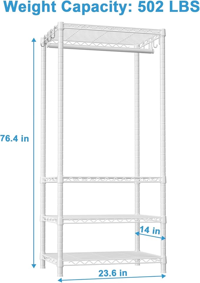 Ulif H4 Mini Portable Closet, 4 Tiers Freestanding Clothing Garment Rack for Small Space, Metal Clothes Wardrobe System for B