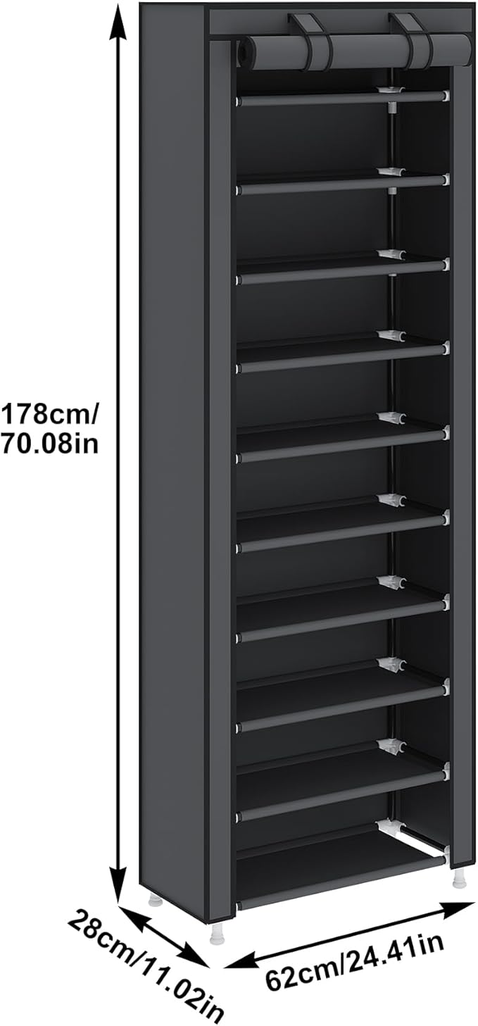 UDEAR 10-Tier Free Standing Shoe Rack Sturdy Shoe Rack Organizer for Closet Entryway Stackable Shoe Shelf with Dustproof Cove