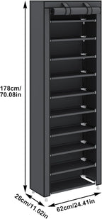 UDEAR 10-Tier Free Standing Shoe Rack Sturdy Shoe Rack Organizer for Closet Entryway Stackable Shoe Shelf with Dustproof Cove