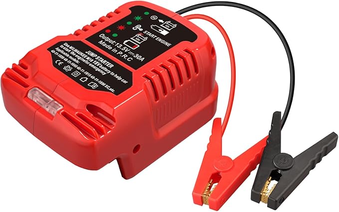 Jump Starter Adapter for Milwaukee M18 18V Li-ion Battery Powered with 12V Jumper Cables &Clamps for 3.5L Vehicles,Portable Car Charger Jump Starter (Battery not Included)