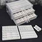 YUFONG Earring Organizer Box Acrylic Jewelry Organizer with 3 Drawers 54 Adjustable Grids Clear Stackable Earring Holder Velv