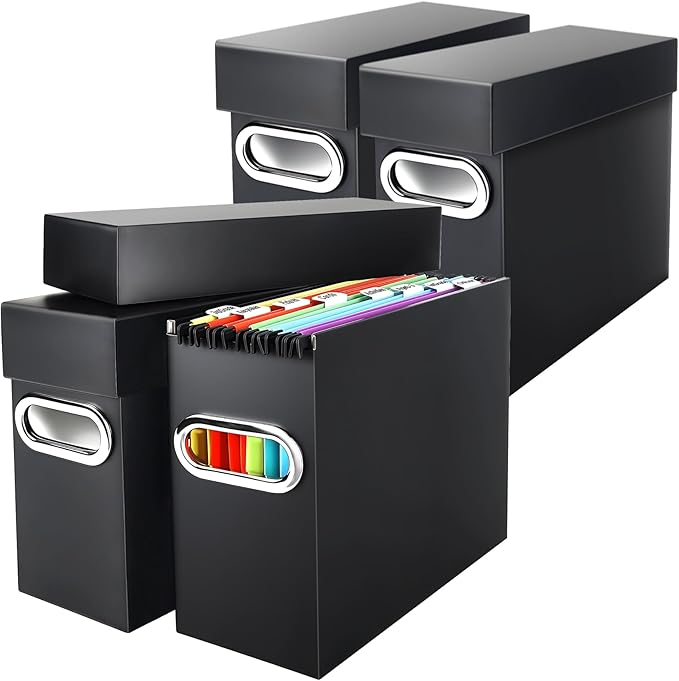 File Organizer Box with Lid & Handle, Heavy Duty Hanging File Folder Storage Boxes for Letter Size, Portable Filing Organizer