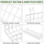 4 Pack 15.75 x 6 x 2.36 Inch Metal Grid Wall Baskets with Hooks, Hanging Wire Grid Basket, Multi-Function Wall Mounted Organi