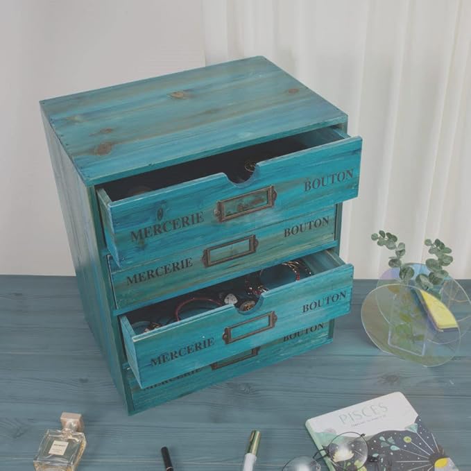 Wooden Storage Box with Drawers Vintage Office Supplies and Accessories Letter Tray Wood Desktop File Organizer 4 Tier Paper 
