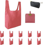 BeeGreen Pink Reusable Grocery Bags with Elastic Band Pink Reusable Shopping Bags Bulk 50LBS X-Large Foldable-Machine Washable-Heavy Duty 10 Pieces