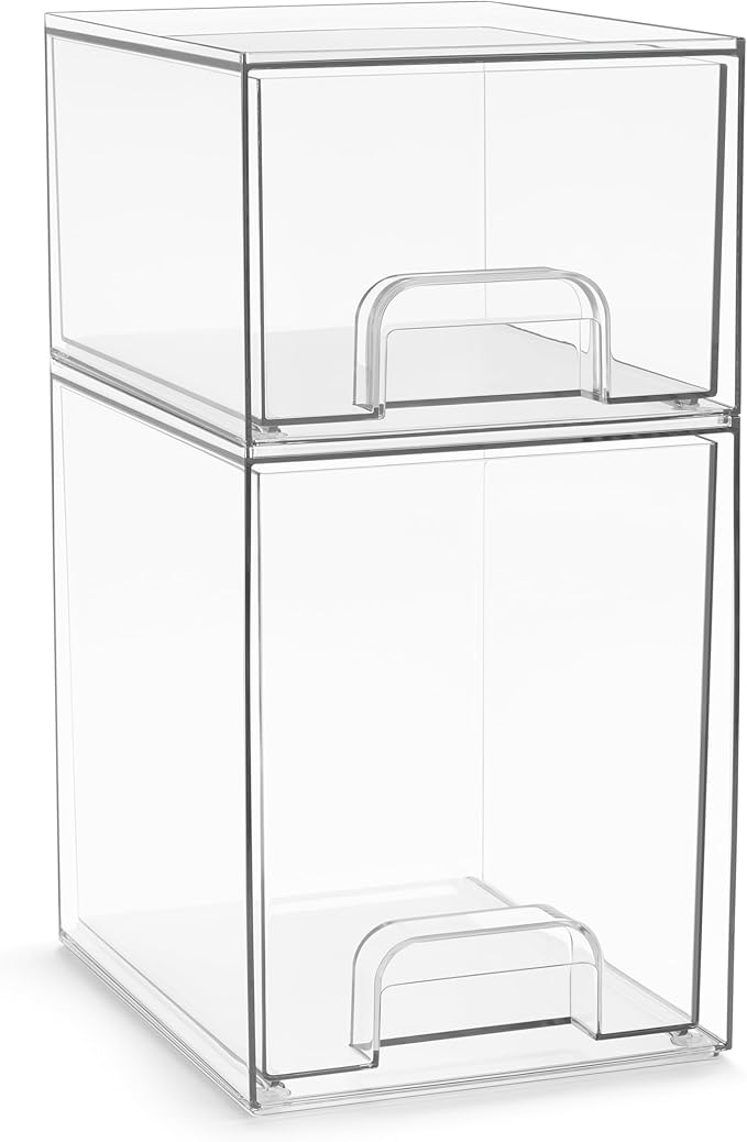 Sorbus Acrylic Storage Containers - 2 Pack, Stackable Storage Bins Set for Bathroom Organization - Clear Acrylic Drawer Organ