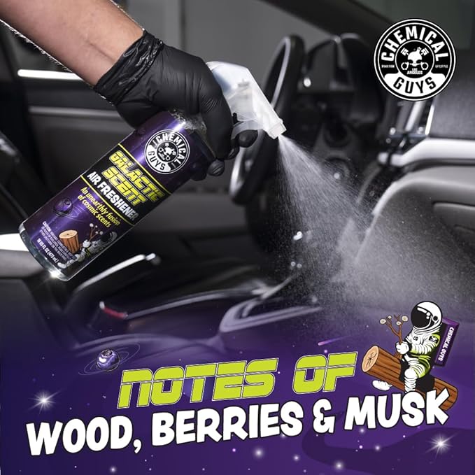 Chemical Guys Galactic Scent Air Freshener and Odor Eliminator, 16 fl oz with 3 Pack of Hanging Air Fresheners (Great for Car