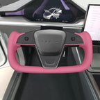 MEWANT Hand Stitched Pink Leather Tesla Model S Yoke Steering Wheel Cover Wrap for Tesla Model S 2021-2023 / Model X 2021-2023 Tesla Yoke Steering Wheel Accessories
